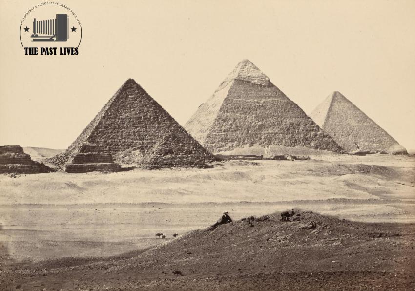 Egypt, in front of the Giza Pyramids, 1858 AD