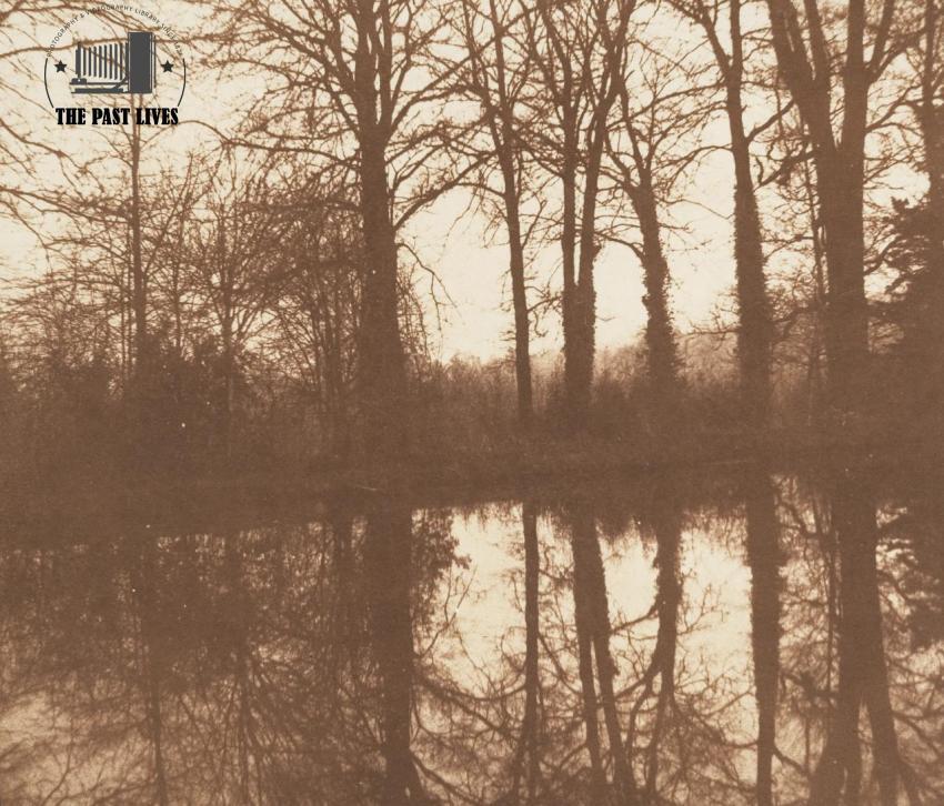 1844 Canada, Winter trees reflected in a pond