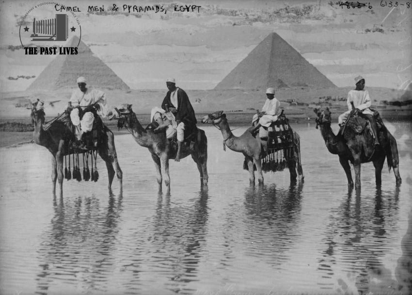 Egypt, Nile flood at the Giza Pyramids in 1860 AD