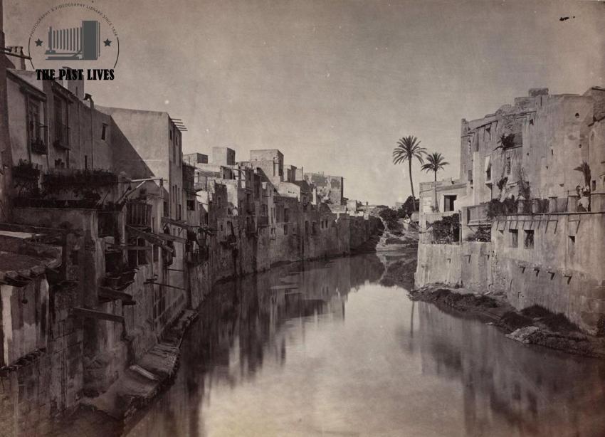 1870 Spain, city view of the Segura River from the city of Orihuela