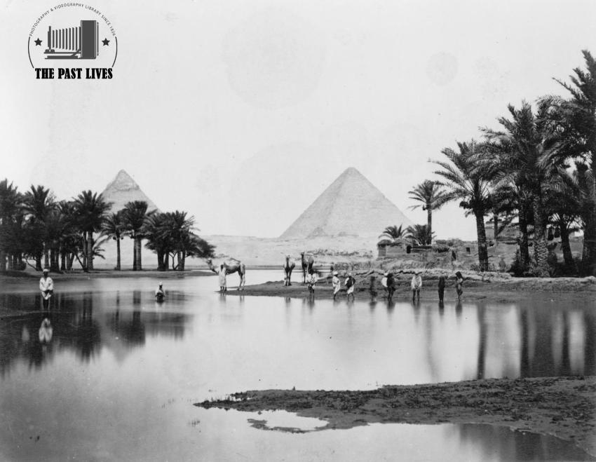 Egypt, flood waters near the Giza Pyramids in 1860